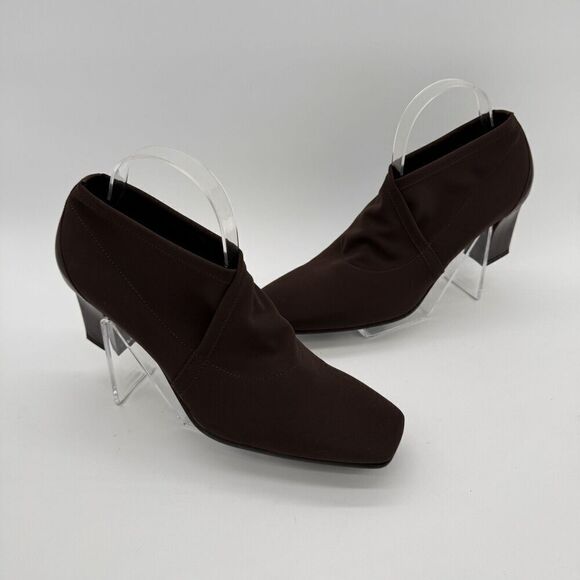 Donald J Pliner NWOB New Dame Crepe Pull On Stretch Booties Womens 11 Brown Heel - Picture 1 of 8